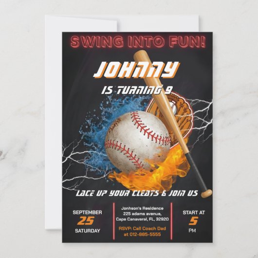 Editable Baseball Birthday Invitation Template (Devant)