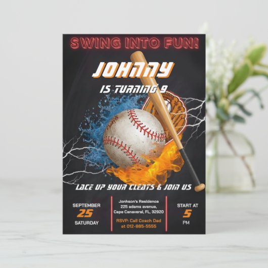 Editable Baseball Birthday Invitation Template (Debout devant)