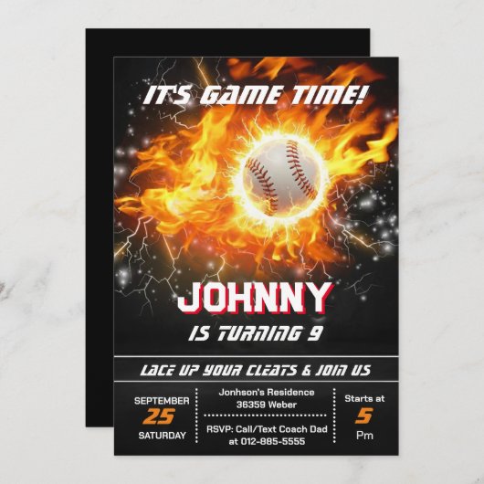 Editable Baseball Birthday Party Invitation (Devant / Derrière)