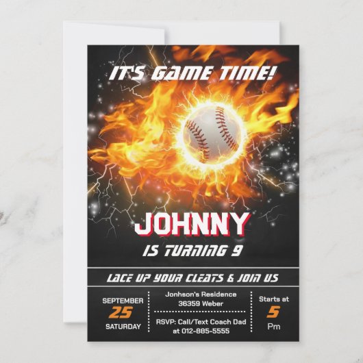 Editable Baseball Birthday Party Invitation Kaart (Voorkant)
