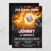 Editable Baseball Birthday Party Invitation Kaart (Voorkant / Achterkant)