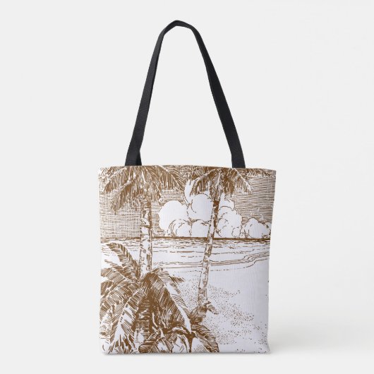 Editable Beach Etching in Brown Canvas tas (Achterkant)