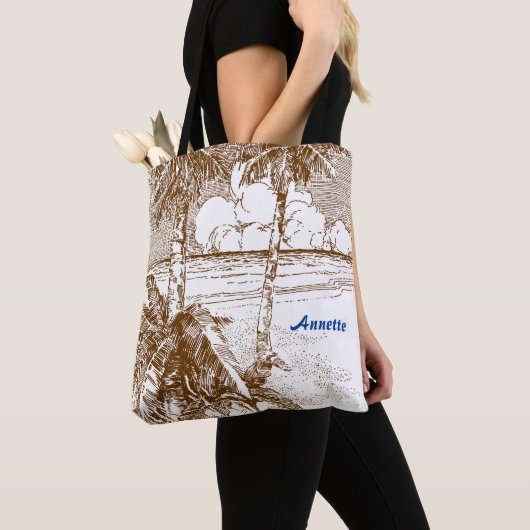 Editable  Beach Etching in Brown Canvas tas (Dichtbij)