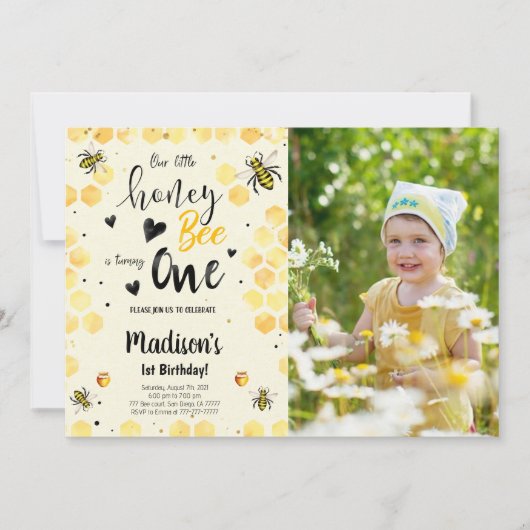 Editable Bee Birthday Photo Invitation (Devant)