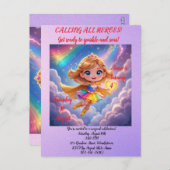 Editable Birthday Invitation – Superheroine Theme (Devant / Derrière)