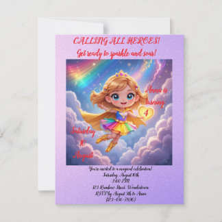 Editable Birthday Invitation – Superheroine Theme Briefkaart