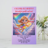 Editable Birthday Invitation – Superheroine Theme Briefpapier (Staand voorkant)