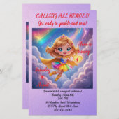 Editable Birthday Invitation – Superheroine Theme Briefpapier (Voorkant / Achterkant)