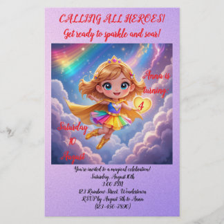 Editable Birthday Invitation – Superheroine Theme Briefpapier