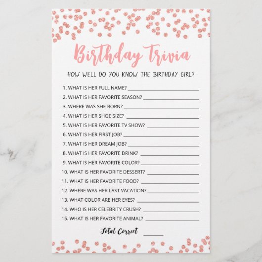 Editable Birthday trivia Birthday party game (Voorkant)