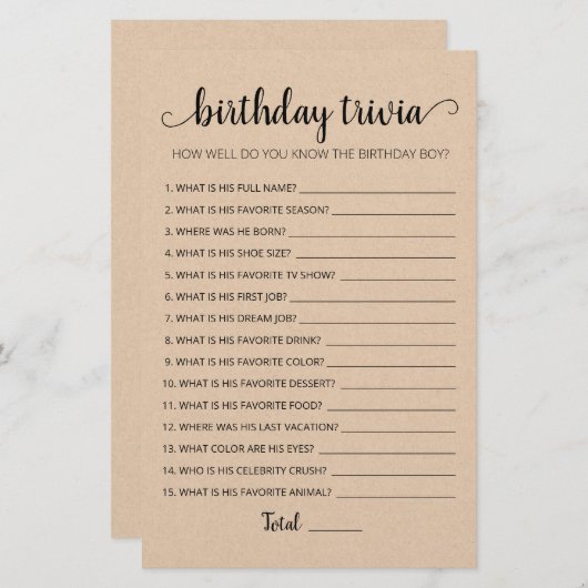 Editable Birthday trivia Birthday party game