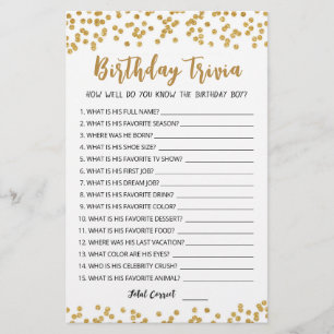 Editable Birthday trivia Birthday party game