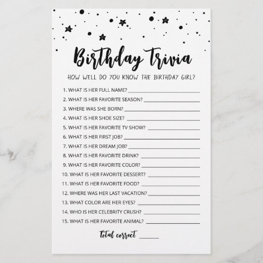 Editable Birthday trivia Birthday party game (Voorkant)