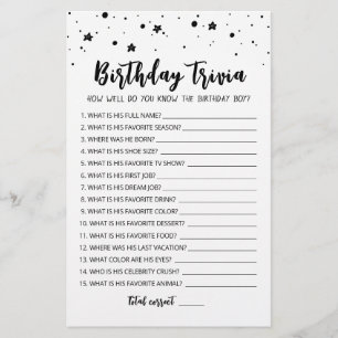 Editable Birthday trivia Birthday party game