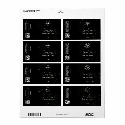 Editable Black Glitter Soap Packaging Labels (Full Sheet)