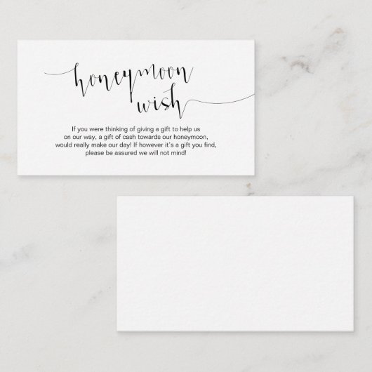 Editable Black Script, Wedding Honeymoon Wish Informatiekaartje (Voorkant / Achterkant)