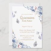 Editable Blue and Gold Quinceañera Invitation (Devant)