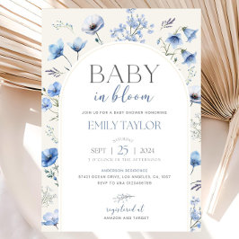 Editable Blue Baby In Bloom Baby Shower Invitation Kaart