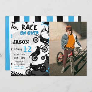 Editable Blue Bike Anniversaire Photo Invitation