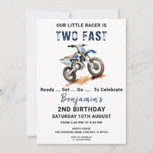 Editable Blue Dirt Bike 2e Anniversaire Invitation