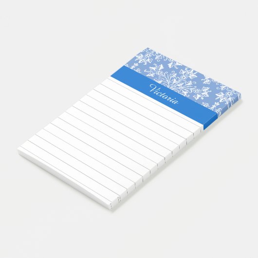 Editable Blue White  Damask Floral Lined Post-it® Notes (Schuin)
