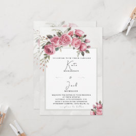 Editable Blush Rose Floral Frame Wedding Kaart