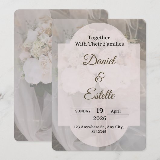 Editable Boho Neutral Wedding Invitation Template (Devant / Derrière)