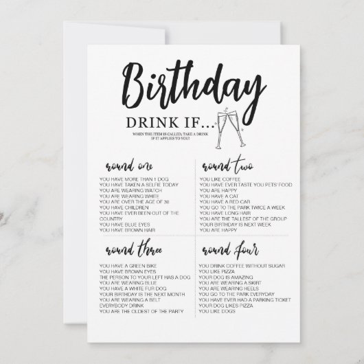 ÉDITABLE Boire si Anniversaire Carte de jeu (Dos)