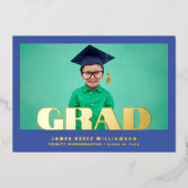 Editable Bold GOLD Photo Kindergarten Afstuderen Folie Uitnodiging (Voorkant)