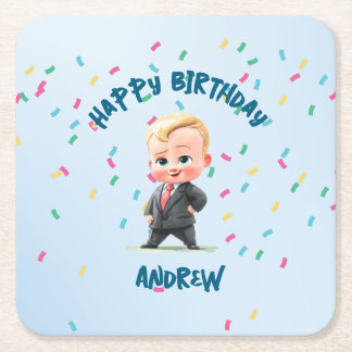 Editable Boss Baby Paper Coaster Vierkante Kartonnen Onderzetter