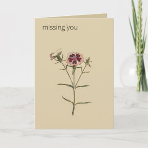 Editable Botanical China Dianthus Greeting Kaart