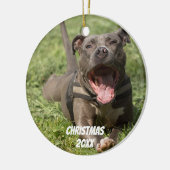 Editable Brown Pitbull in Grass Keramisch Ornament (Links)