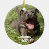 Editable Brown Pitbull in Grass Keramisch Ornament (Achterkant)