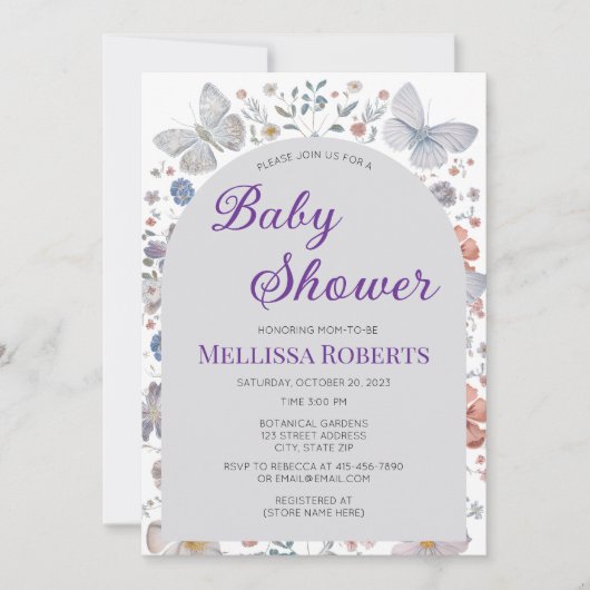 Editable Butterfly Theme Baby Shower Invitation (Devant)