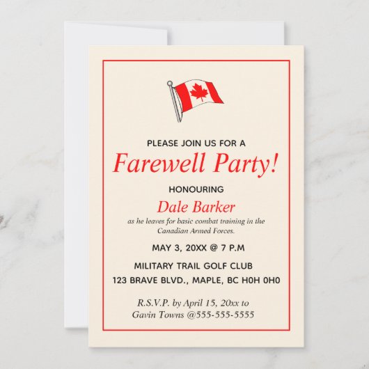 Editable Canadian Army Farewell Party Kaart (Voorkant)