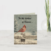Editable Cardinal on a Fence in Winter Christmas Kaart (Voorkant)