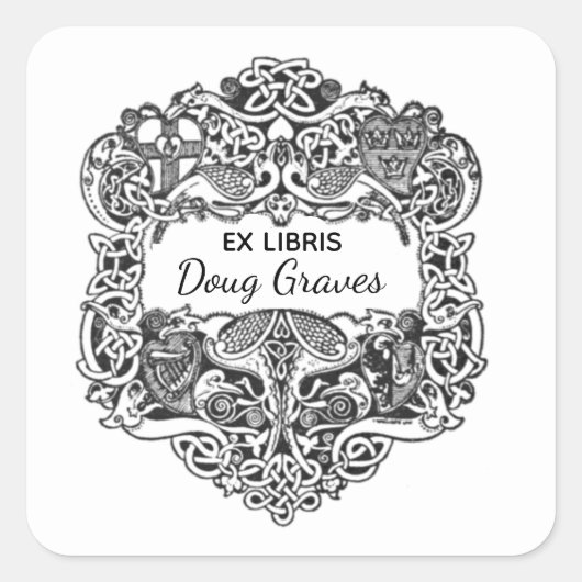 Editable Celtic Knots and Birds Bookplate Sticker (Voorkant)