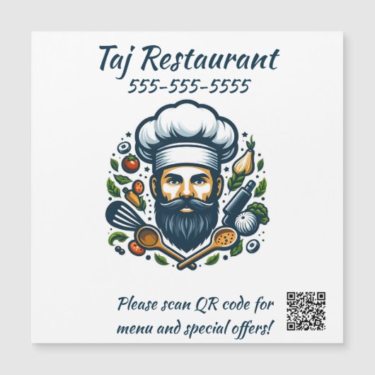 Editable Chef Restaurant QR Code Magnet (Voorkant)