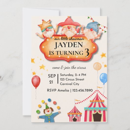Editable Circus Birthday Invitation (Devant)