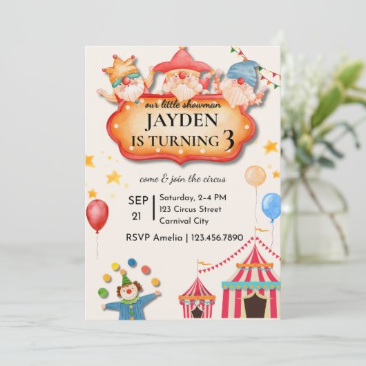 Editable Circus Birthday Invitation (Debout devant)