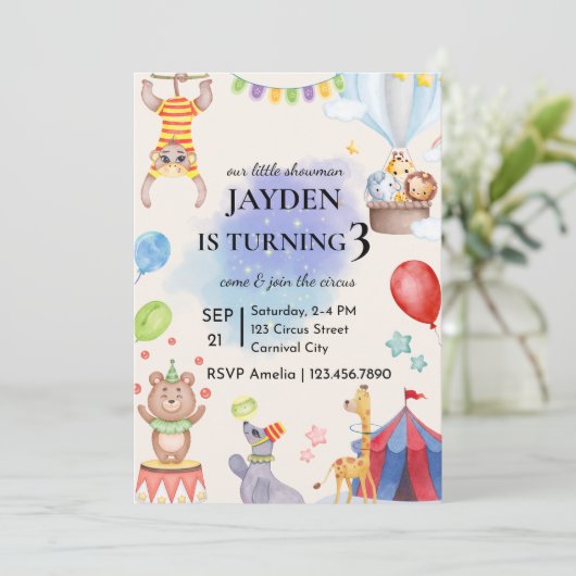 Editable Circus Birthday Invitation (Debout devant)