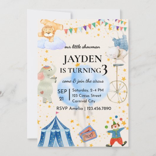 Editable Circus Birthday Invitation for Boys&Girls (Devant)