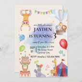 Editable Circus Birthday Invitation Kaart (Voorkant / Achterkant)