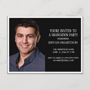 Editable Color Black Graduing Party foto Uitnodiging Briefkaart
