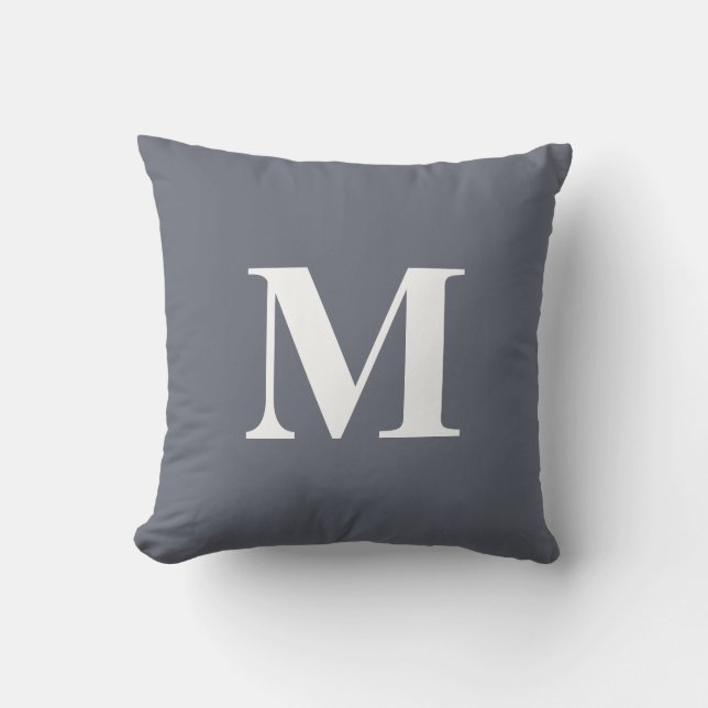 Editable Color Blue White Monogram Initiaal Buitenkussen (Voorkant)