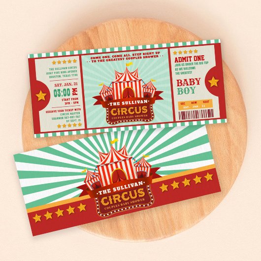 Editable Color Circus Ticket Couple Shower Kaart