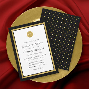 Editable Color Classic Gold Round Monogram Weddens Kaart
