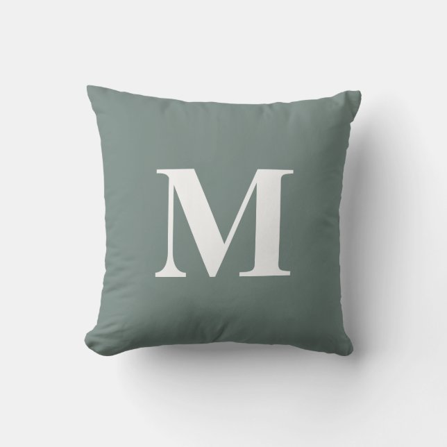 Editable Color Green White Monogram Initiaal Buitenkussen (Voorkant)