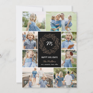 Editable Color Holiday WreatCollage Photo Card Feestdagenkaart