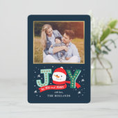 EDITABLE Color Joyful Snowman Holiday-fotokaart Feestdagenkaart (Staand voorkant)